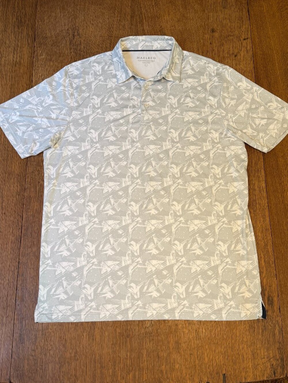 MAELREG Men's Short Sleeve Golf Dry Fit Polo Shirt - Large, Grey Abstract Patter